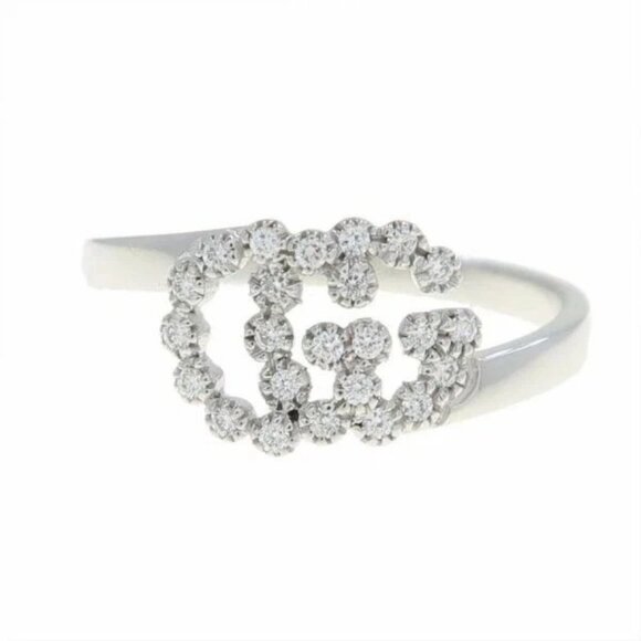 GUCCI Diamond Interlocking G Ring size US6.25 18k White Gold Auth #11601 - Picture 1 of 7